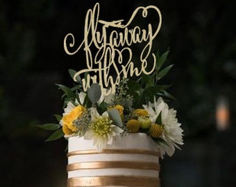 Glitter Wedding and Engagement Cake Come Away With Me Travel Elegant Romantic Floating Topper Wedding Cake Topper