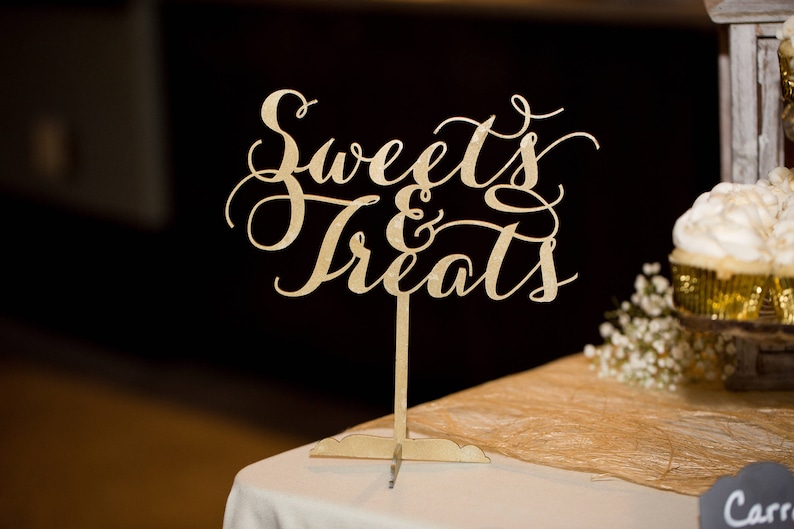 Glitter Table Sign Sweets Sweets and Treats Sign Wood Table Sign Candy Buffet Wedding Sign Rose Gold Table Dessert Table Table Sign