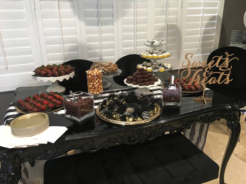 Glitter Table Sign Sweets Sweets and Treats Sign Wood Table Sign Candy Buffet Wedding Sign Rose Gold Table Dessert Table Table Sign