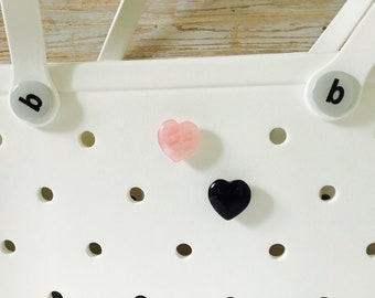 Heart Pink Black Shimmery Rose Quartz Stone Charm for Bogg Bag / Accessory / Decoration