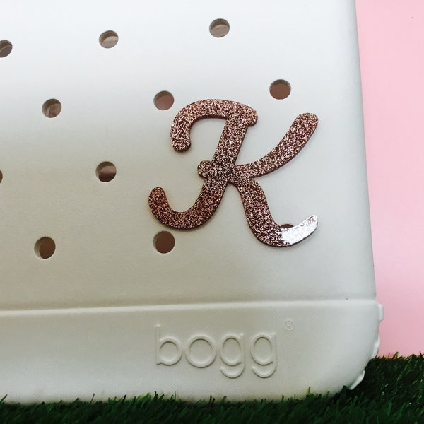 Rose Gold Glitter Initial Letter Charm Attachment for Bogg Bag Beach Bag Accessory
