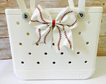 Jumbo Large Size Baseball Bow Ribbon Faux Leather  Charm for Bogg Bag / Accessory / Decoration
