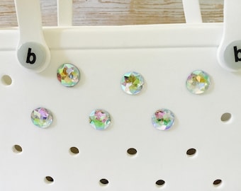 Bling Round Charm Holographic Iridescent Hole Filler  Attachment for Bogg Bag Beach Bag Accessory