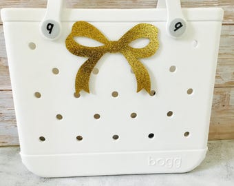 Coquette Large Jumbo Size Bow Yellow Gold Glitter Charm for Bogg Bag / Accessory / Decoration
