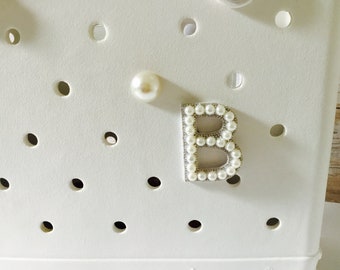 Pearl  Initial Letter Charm Attachment for Bogg Bag Beach Bag Accessory