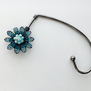Beautiful Flower / Blue Crystal / Purse Hook / Handbag Holder / Gift for Mom / Eating Out / Restaurant