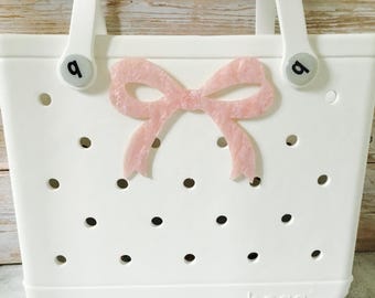 Jumbo Large Size Pink Shimmery Marble Bow  Charm for Bogg Bag / Accessory / Decoration