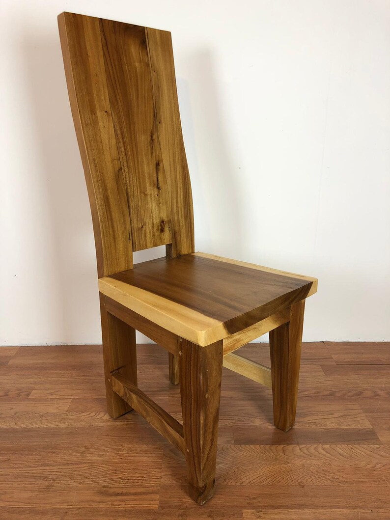 Acacia wood dining side chair with solid wood back . high back Etsy