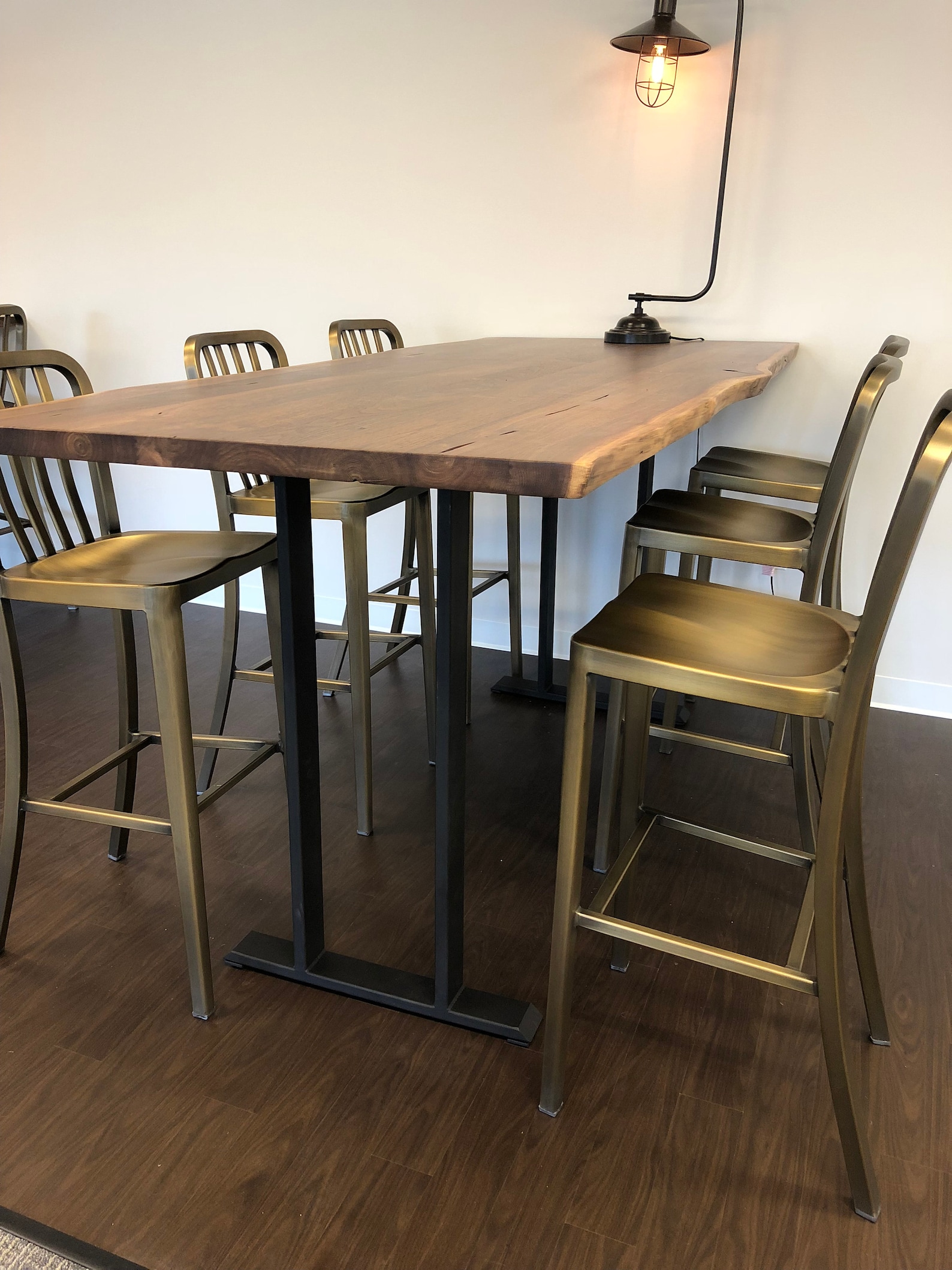 Live edge solid walnut wood slab bar height table . live edge Etsy