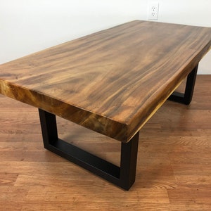 Acacia wood slab coffee table 48" with metal legs . made to order