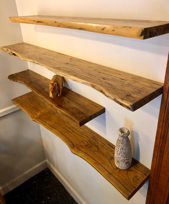 Floating Teak Wood Natural Edge Shelf Floating Teak Wood Natural Edge Shelf