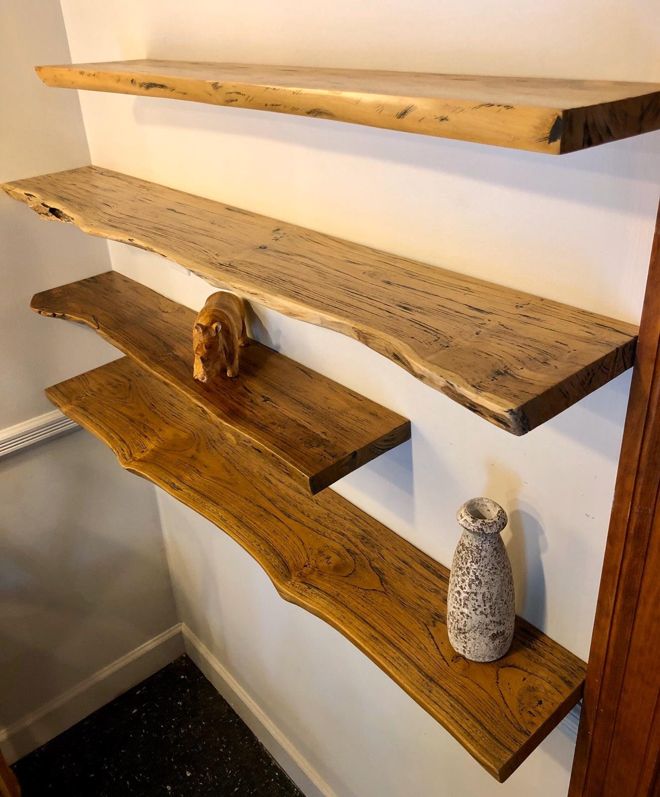 Rustic Live Edge Solid Teak Wood Floating Shelf With Hardware 47.25 