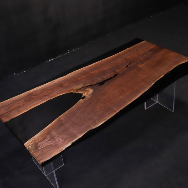 Solid Wood Live Edge Dining Table Top, Black Epoxy | Walnut Epoxy River Table | Live Edge Epoxy Resin Table Top 81" x 40"