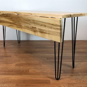 Drop leaf table ambrosia maple wood with hairpin metal base 60" x 36" rectangular . also available in custom size