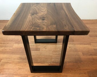 Live Edge Walnut Wood End Side Table With Rectangular Metal Legs