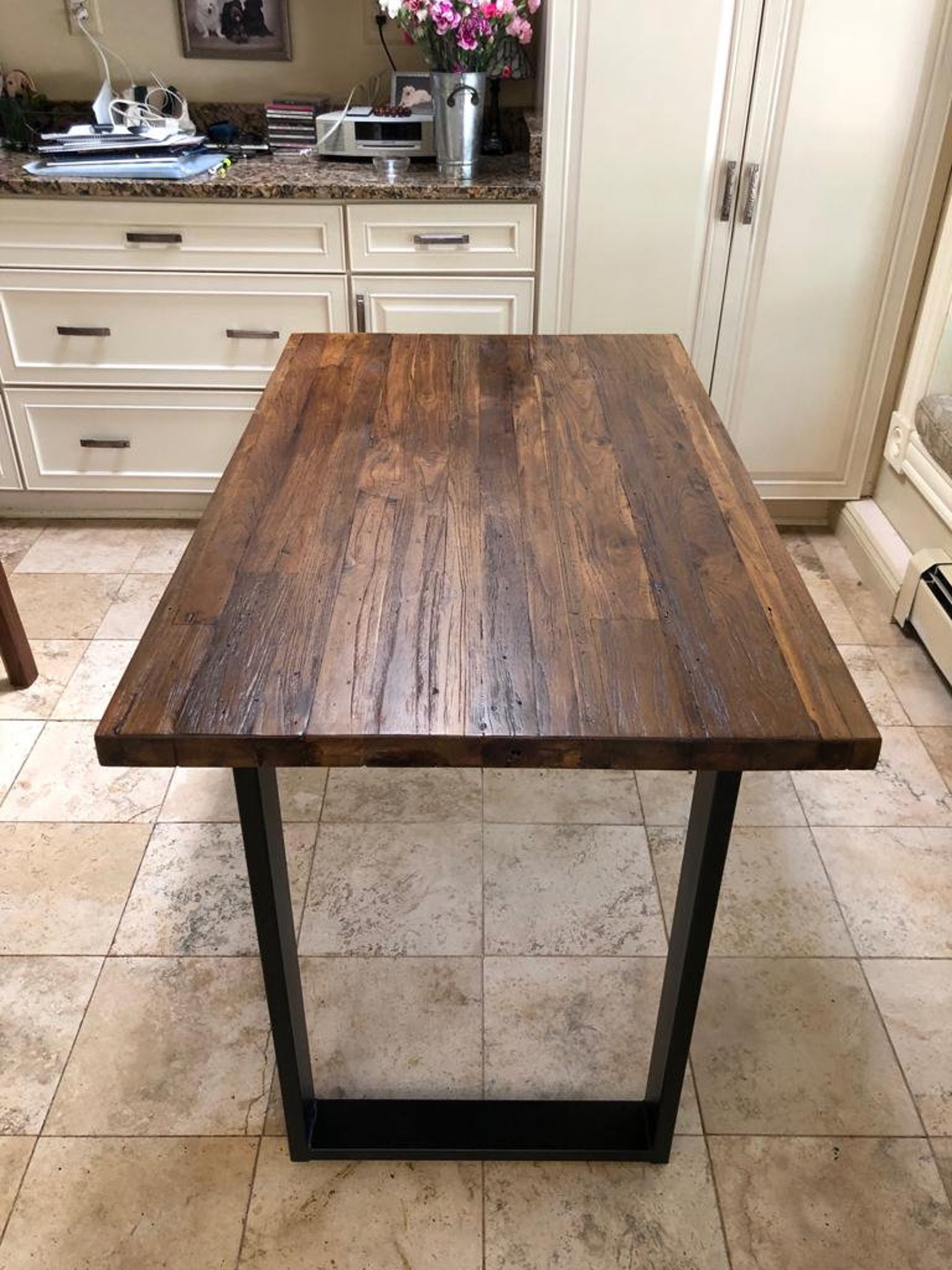 Reclaimed Salvaged Teak Wood Kitchen Table Top 49" X 30" With Metal ...