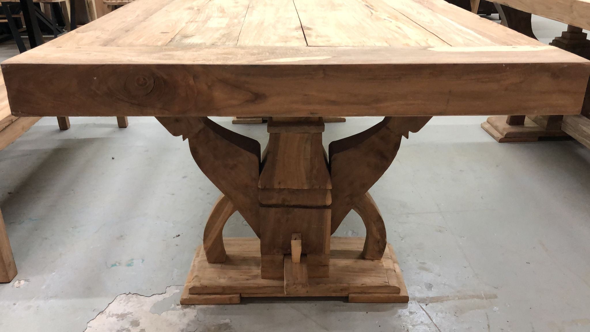 Reclaimed Teak Wood Rustic Dining Table Viking With Arch Base 97 L X 39