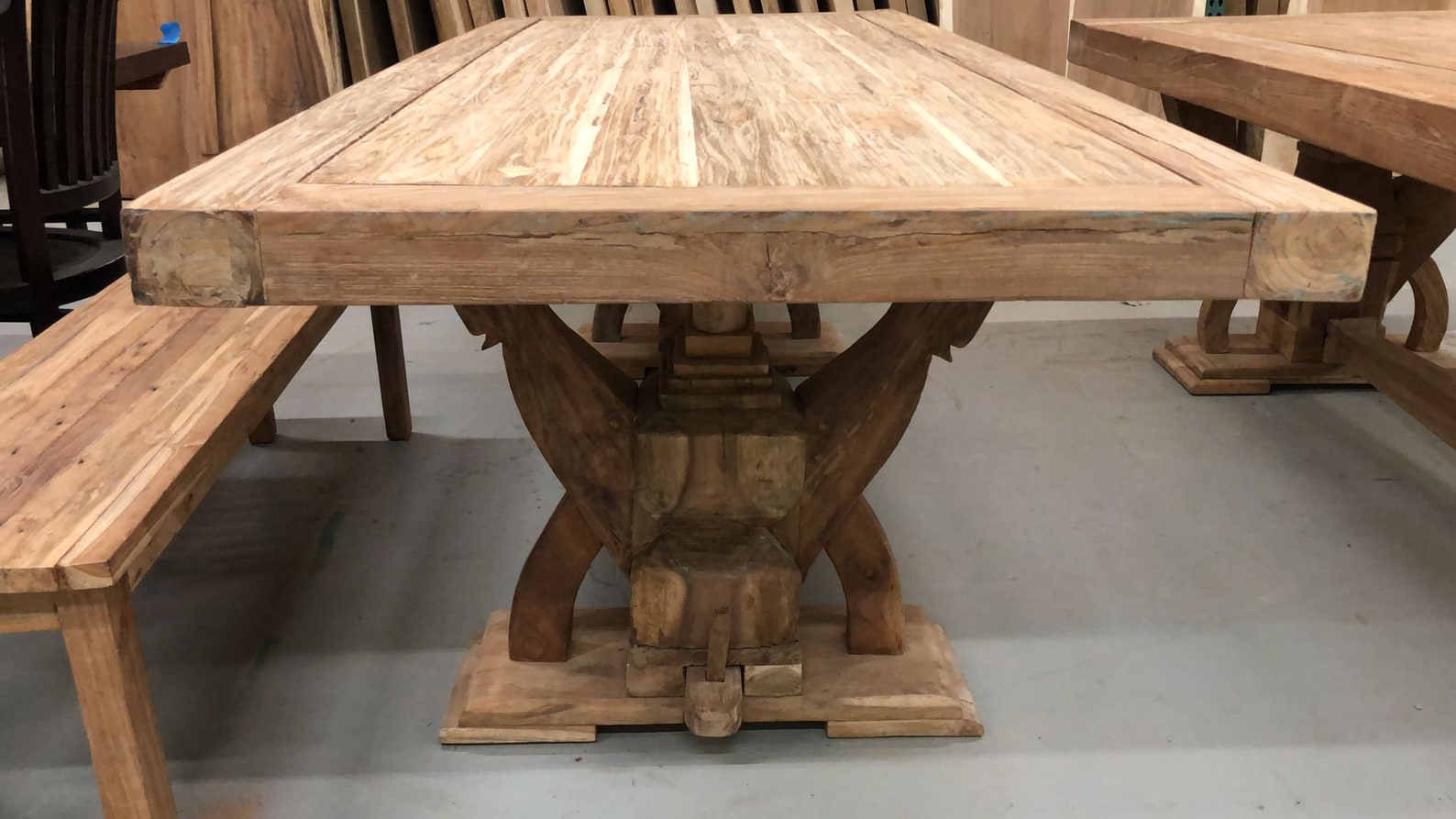 Reclaimed teak wood rustic dining table viking with arch base Etsy