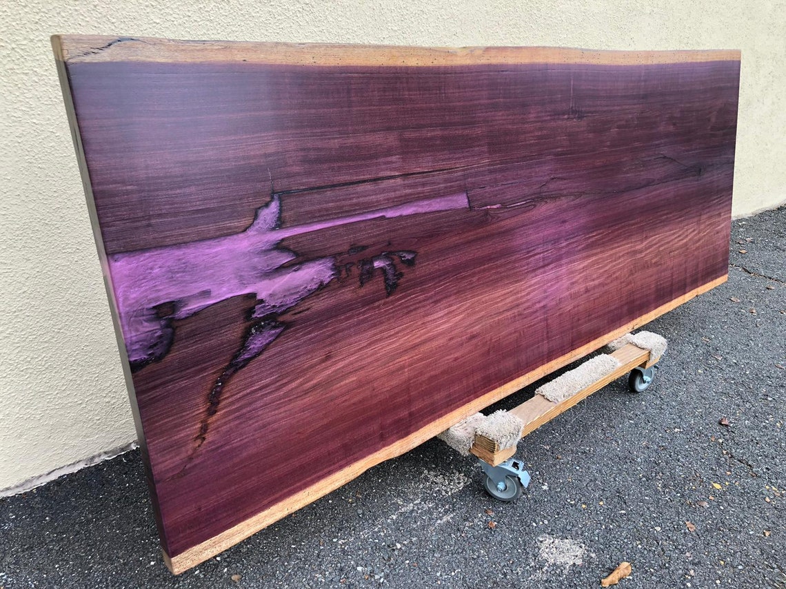 Live Edge One Solid Purple Heart Wood Slab 90 With Epoxy Etsy