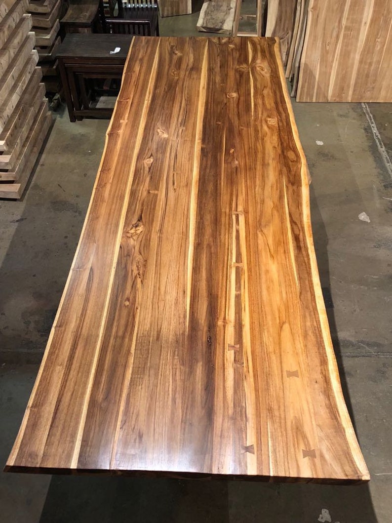 Reclaimed salvaged live edge teak wood slab dining table with | Etsy