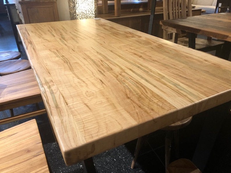 60 Wormy Ambrosia Maple Wood Table With Metal Base Etsy