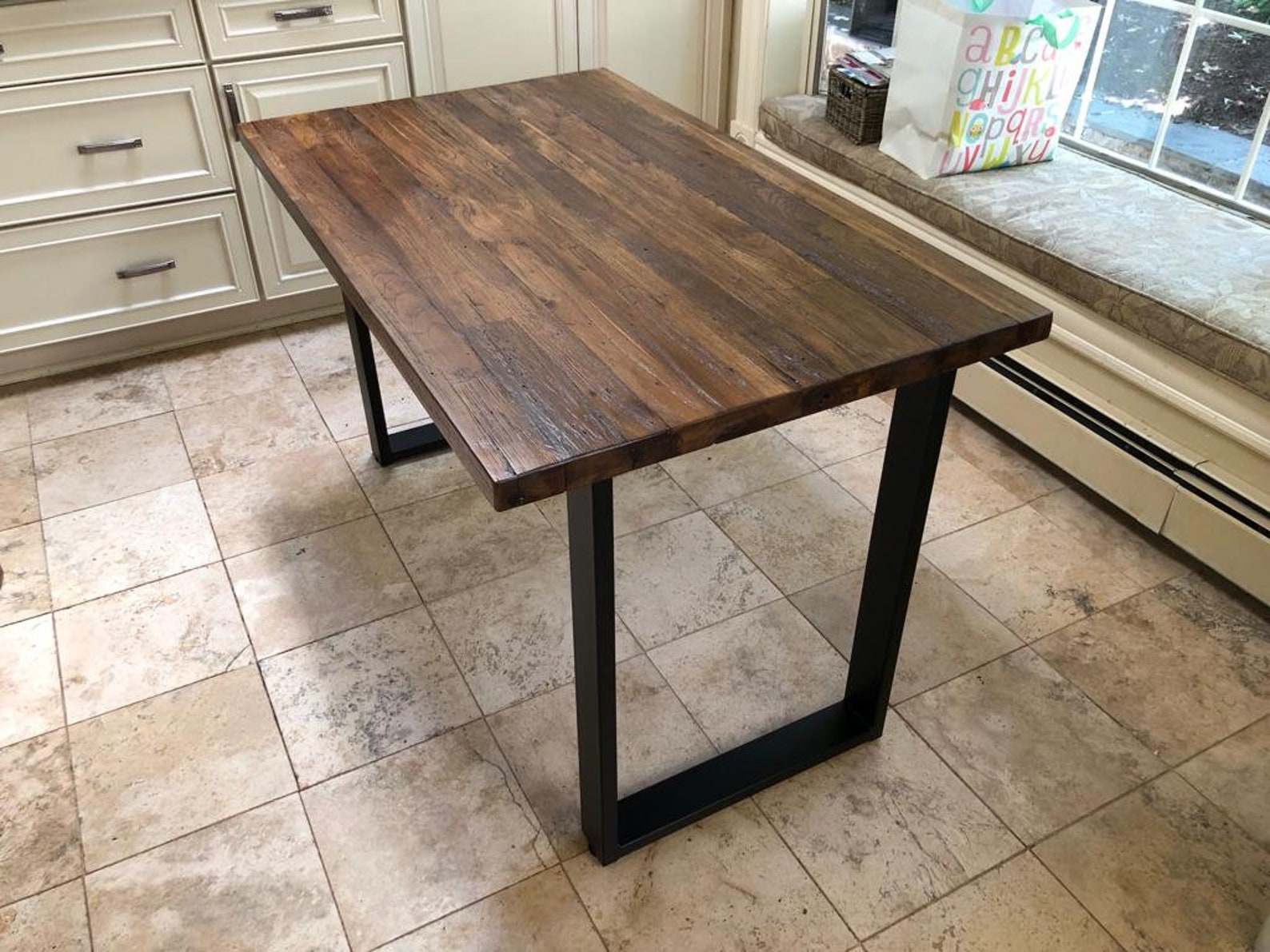 Reclaimed Salvaged Teak Wood Kitchen Table Top 49" X 30" With Metal Base in Matte Black - Etsy