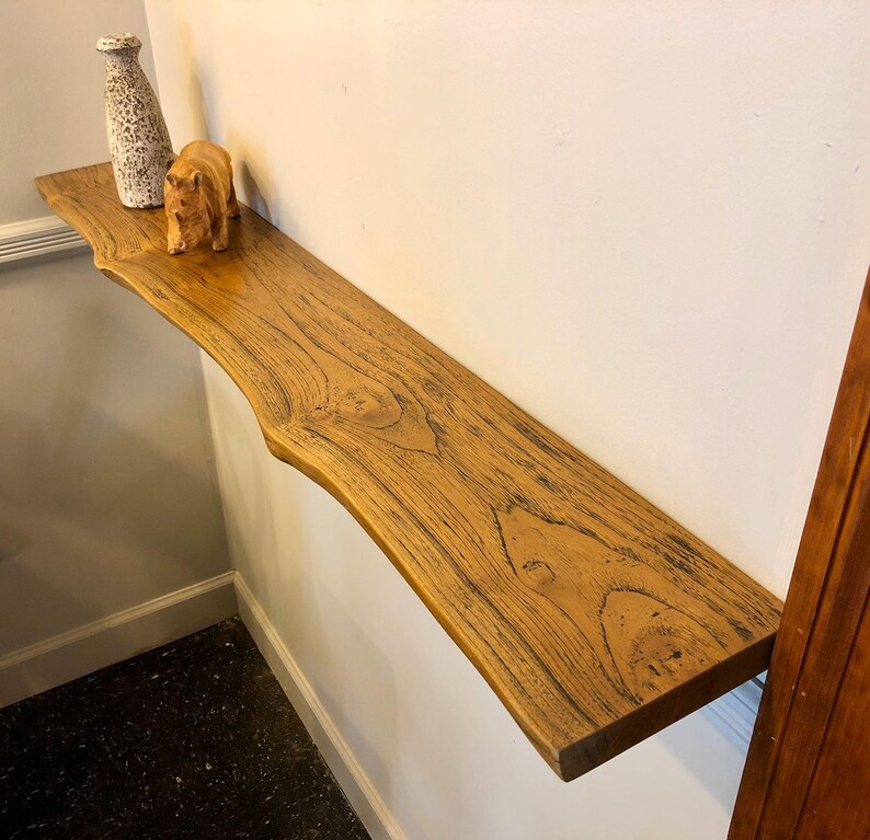 Rustic live edge solid teak wood floating shelf with hardware Etsy