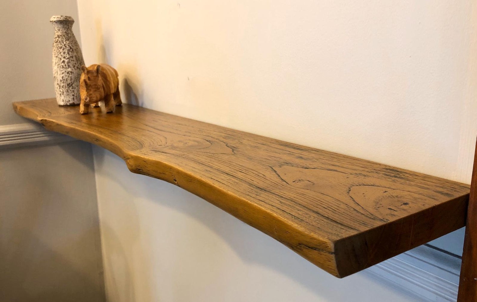 Rustic Live Edge Solid Teak Wood Floating Shelf With Hardware 35.5 Etsy
