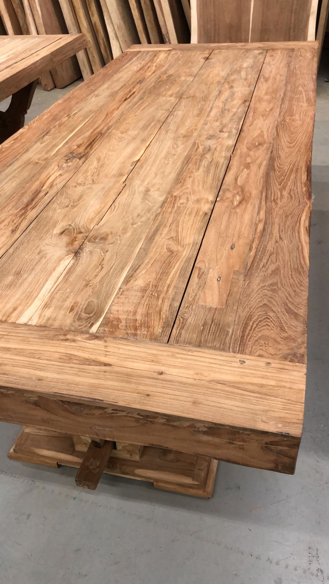 Reclaimed Teak Wood Rustic Dining Table Viking With Arch Base 97 L X 39