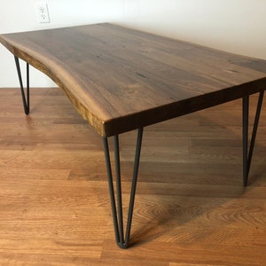 Live Edge Walnut Wood Coffee Table with Metal Legs – Rustic Modern Handmade Solid Wood Slab Table, Industrial Farmhouse Furniture
