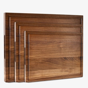 Reversible Walnut Cutting Board with Juice Groove | Solid Wood Charcuterie Cheese Board | Wooden Chopping Board Meal Prep & Serving SET OF 3