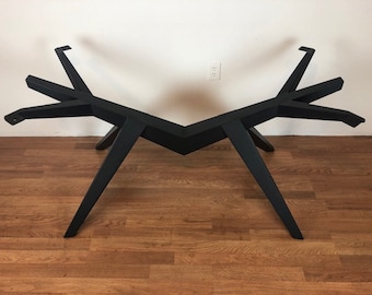 Pedestal metal table base leg black matte finish . contemporary table base . modern table base . mantis table base