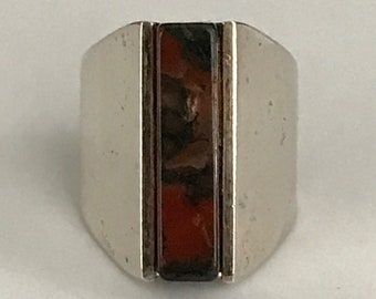Vintage Modernist Sterling Silver Agate Ring Henning Ulrichsen Denmark