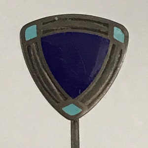 Vintage Art Deco Sterling Silver Blue Enamel Stick Pin Marked Sterling