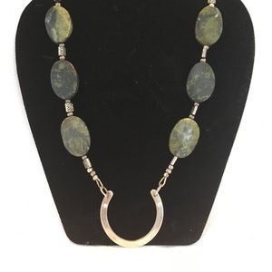 Vintage Sterling Silver Necklace with Green Stones and Horseshoe with Makers Marks
