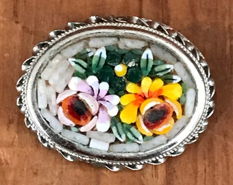 Charming Vintage Floral Micro Mosaic Brooch