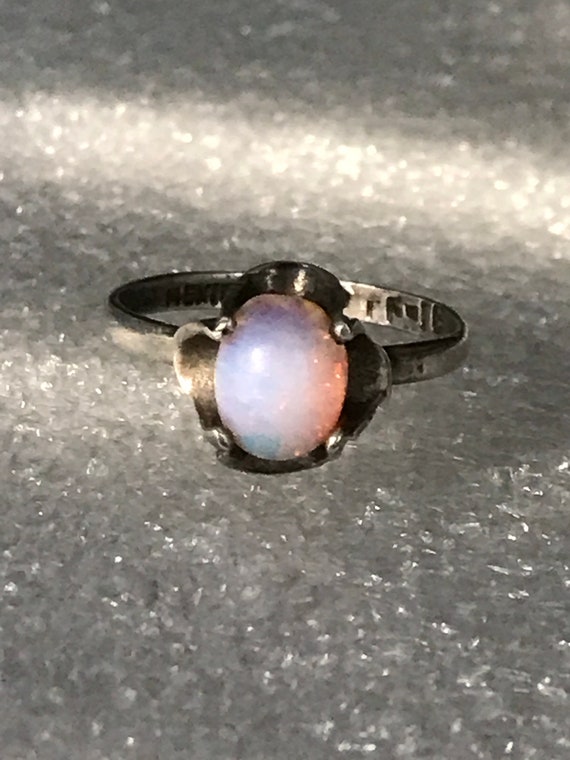 Dainty Vintage Sterling Silver Faux Opal Ring Mar… - image 7