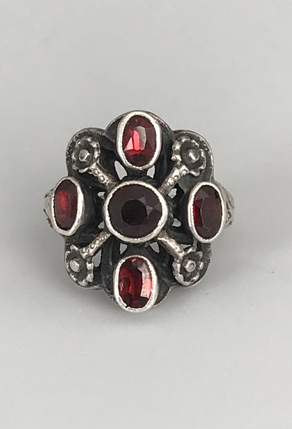 Antique Austro Hungarian Sterling Silver Garnet Fl