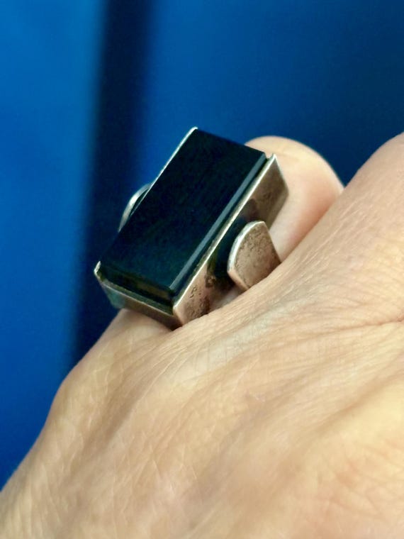 Handsome Sterling Silver Rectangular Black Onyx R… - image 6