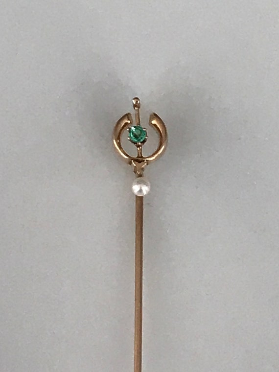Vintage 14K Yellow Gold Stick Pin with Pearl and G