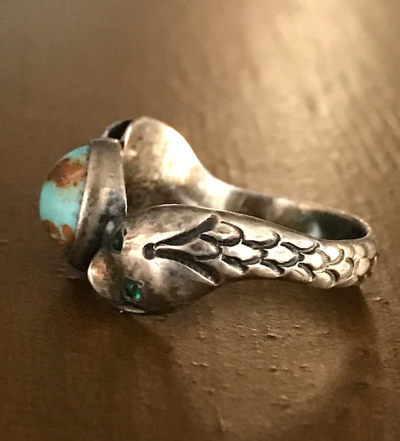Vintage Sterling Silver Double Snake Ring with Tu… - image 4