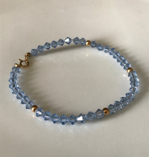 Sweet Little Blue Crystal and 14K Bead Bracelet