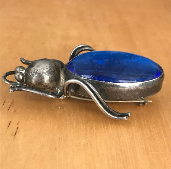 Vintage Czech Blue Glass Spider Brooch - image 4