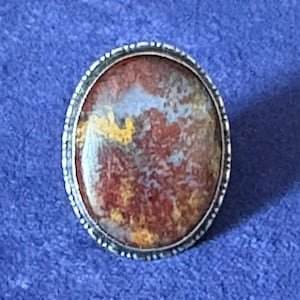 Vintage Sterling Silver Oval Jasper Stone Ring Marked Sterling
