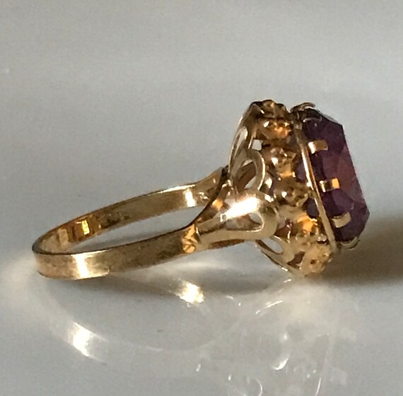 Vintage Mid Century 18K Gold Cocktail Ring with F… - image 5