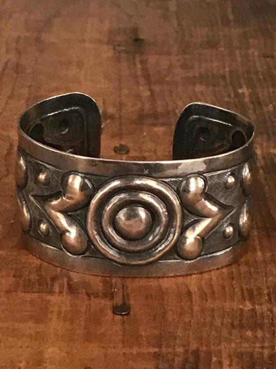 Gorgeous Silver Repousse Cuff Bracelet Marked 900 