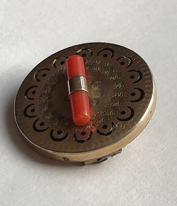 Antique Gold Filled Pin Pendant with Coral and En… - image 4