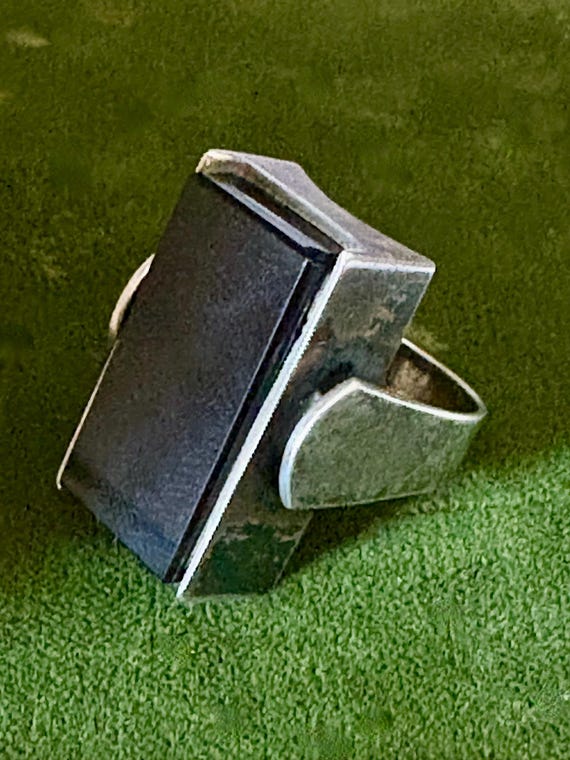 Handsome Sterling Silver Rectangular Black Onyx R… - image 3