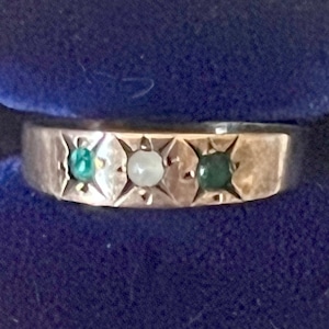 Antique Gold Tiny Baby Ring with Three Stones in Starburst Setting