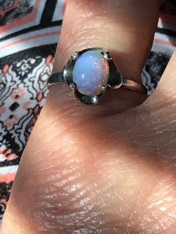 Dainty Vintage Sterling Silver Faux Opal Ring Mar… - image 8
